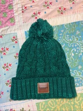 Chenille Knit Pom Pom Beanie Hat - Green